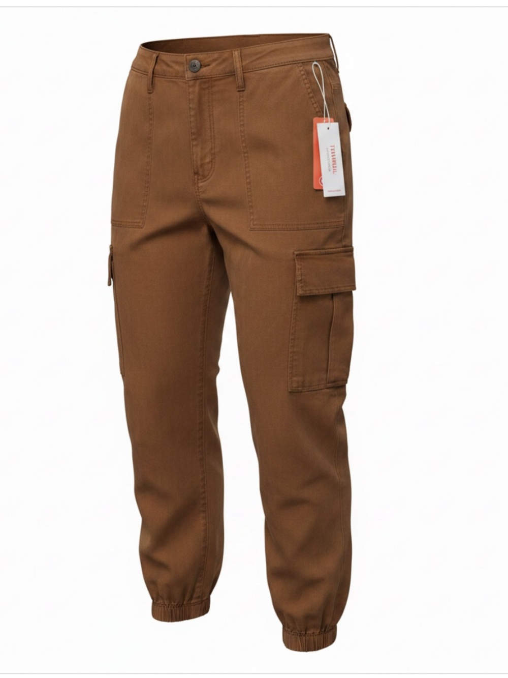 Women's Brown Cargo Capris with Elastic Hem